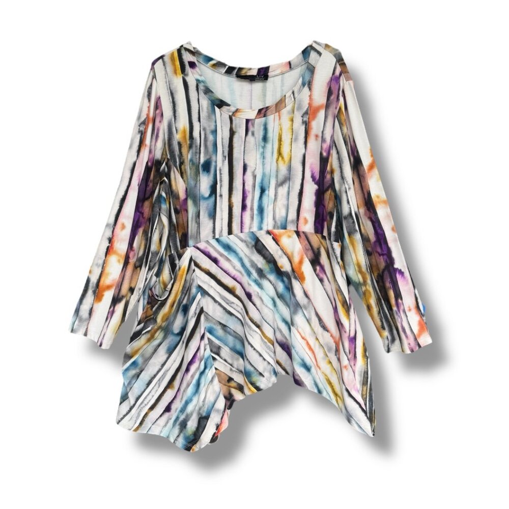 Liv by Habitat Asymmetrical Watercolor Stripe Tunic NWT